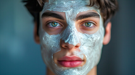 Serene Beauty: Male with Clay Facial Mask