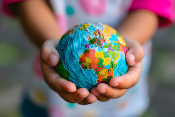Child Holding a Small Globe in Their Hands