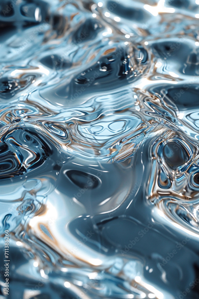 Poster a close-up view of mercury's shiny, reflective surface in liquid form.