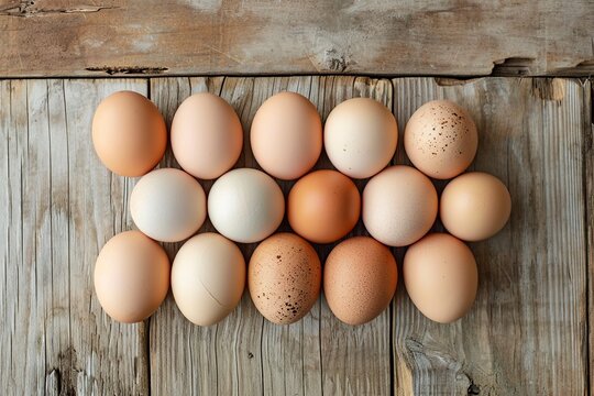 image of a group of fresh eggs on a wooden table