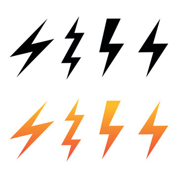 Set of black and yellow lightning icons