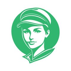 Green Beauty Face Woman in Circle Illustration