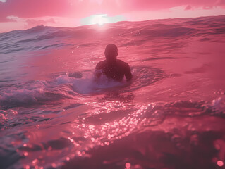 Summer Seduction: Poolside Aesthetics. Sultry Swim: The Allure of the Summer Pool. Psychedelic beach scene, naked man on a beautiful beach Illustration of swimming and shadow play