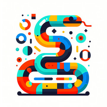 Low polygon geometric pattern snake on isolated background, origami. Snake illustration perfect for t shirt, wallpaper, wall decoration, cover, social media.