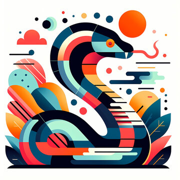 Low polygon geometric pattern snake on isolated background, origami. Snake illustration perfect for t shirt, wallpaper, wall decoration, cover, social media.