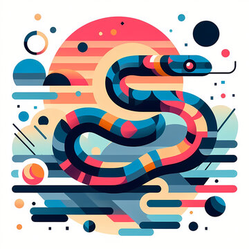 Low polygon geometric pattern snake on isolated background, origami. Snake illustration perfect for t shirt, wallpaper, wall decoration, cover, social media.