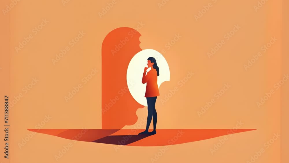 Poster a person holding up a mirror with a question mark instead of their reflection. psychology art concep
