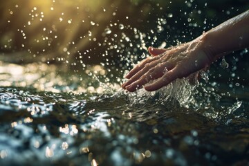 A hand splashing water, symbolizing nature, purity, and the essence of life.