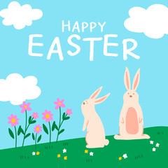 vector hand drawn cute easter illustration, flat easter background