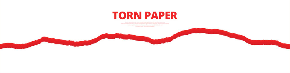 Torn paper ripped red color edges sheets web long banner design vector illustration