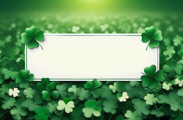   banner green frame background with clover leaves, Saint Patrick day