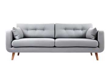 Modern gray sofa on isolated transparent background. Furniture for modern interior, minimalist design. Sofa PNG