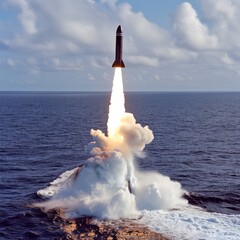 Rocket Launching Into Air Over Ocean