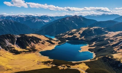 Fototapeta na wymiar Scenic Mountain Lake Landscape with Majestic Peaks