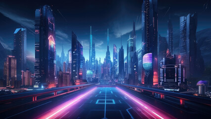 Fototapeta na wymiar Neon Utopia: Cyberpunk Cityscape 