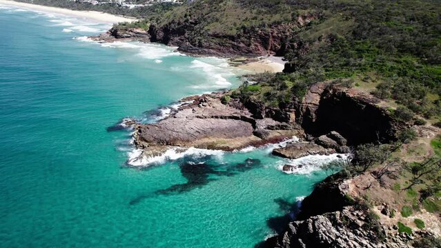 Aerial View Of Cliffs And Beach In Noosa Shire, Queensland, Australia - Drone Shot