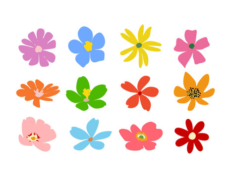 Flowers elements collection, Simple Flowers vector, Hand drawn Floral illustration