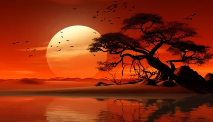 Tableau sur plexiglas  Vibrant desert sunset collage illustration in unique style with warm hues and exquisite details  © Aliaksandra