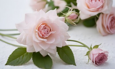 Top view of pink rose flower isolated background. empty space Wedding invitation cards. Valentine's day or mother day holiday concept Ai generated