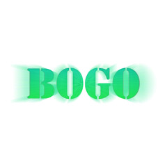 An abstract transparent cut out BOGO Buy One Get One Sale text type graphic design element.