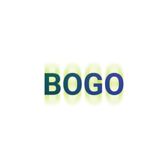 An abstract transparent cut out BOGO Buy One Get One Sale text type graphic design element.