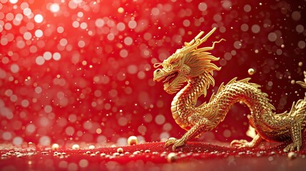 Fototapeta premium Majestic Chinese Dragon in Vibrant New Year Setting. 2024, Chinese Loong year, spring festival illustration with copy space .
