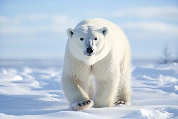 Obraz na płótnie Canvas a polar bear walking through a snow field in antarctica 