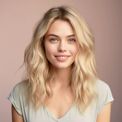 Naklejka premium Young blonde pale woman is smiling portrait. Generative ai.