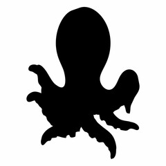 black octopus silhouette swimming in the sea
