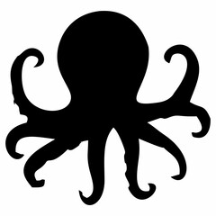 black octopus silhouette swimming in the sea
