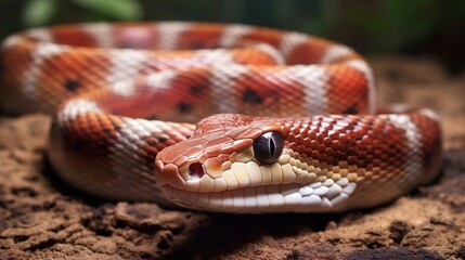 Closeup image of a snake in a desert. Wildlife image of a sand snake . Portrait of a snake crawling through sand. Beautiful striped snake in a green forest.