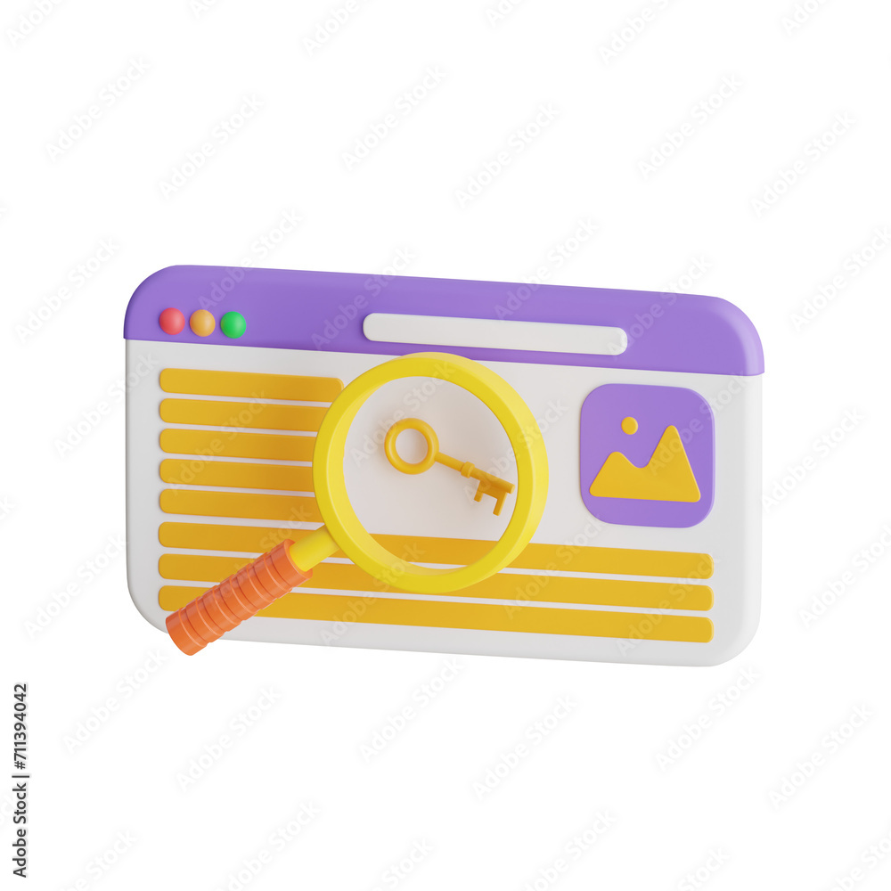 Poster 3d keyword model effective search engine optimization. 3d illustration, 3d element, 3d rendering. 3d