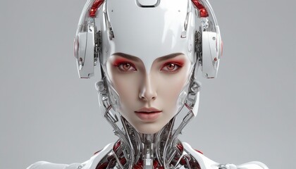 Robot android. Robot woman. Portrait of a cyborg woman. Fantastic humanoid robot. Blank background AI generated