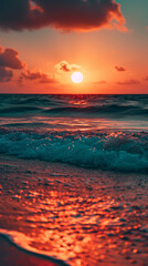 Sunset Glow on Seashore Waves