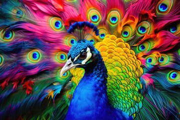 a peacock showing its bright and colorful feathers on its back