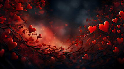 Red Valentine's Day hearts on a dark background
