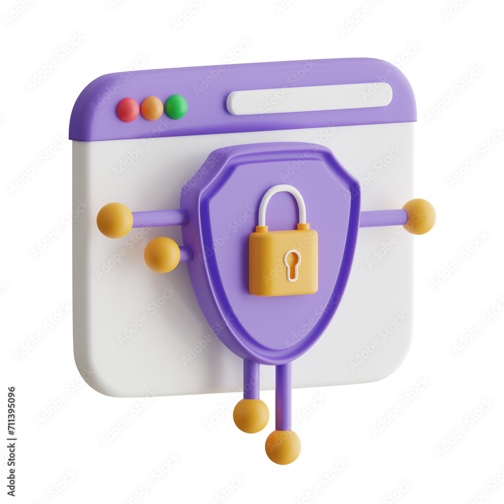 Aufkleber 3d web security model establishing comprehensive protection. 3d illustration, 3d element, 3d renderi