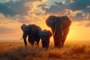 Fototapete Rund elephants in the sunset © Steven