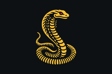 Snake Cobra. Beautiful engraving illustration, icon, logo. simple design, isolated object. Yellow on black. Red eye