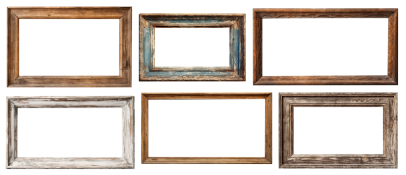 Set of old rustic wooden frames, cut out