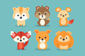 Obraz na płótnie Canvas A set of cute cartoon animals. Vector flat images of animals for postcards, invitations, textiles, thermal printing, various types of printing.