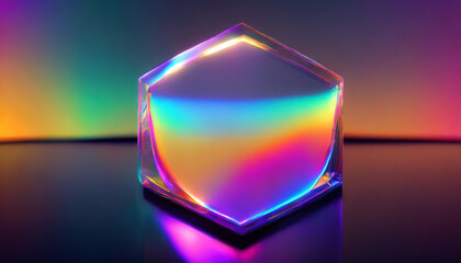Hexagonal glass figurine in rainbow colors