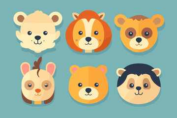 Fototapeta premium A set of cute cartoon animals. Vector flat images of animals for postcards, invitations, textiles, thermal printing, various types of printing.