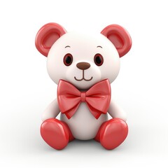 3d toy bear on a white background. Red bow. Gift.. Children's character