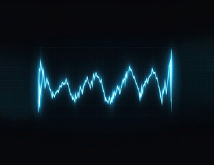 Blue, neon sound wave, heartbeat on black background