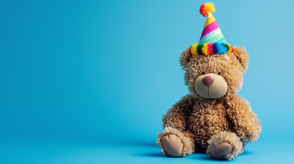 Teddy bear in birthday cap. 