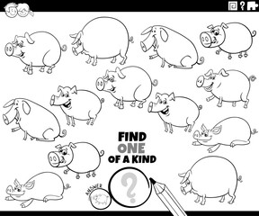 one of a kind game with cartoon pigs farm animals coloring page