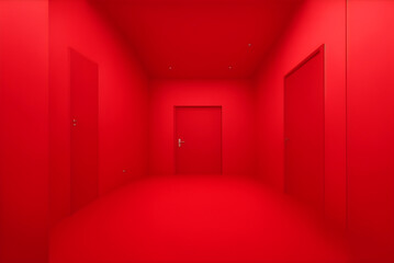 red corridor with a door