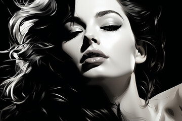 Portrait of beautiful woman in retro black and white colors