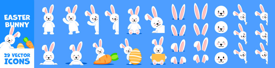 Easter banny. Easter bunny icon set. Flat style. - 711398642